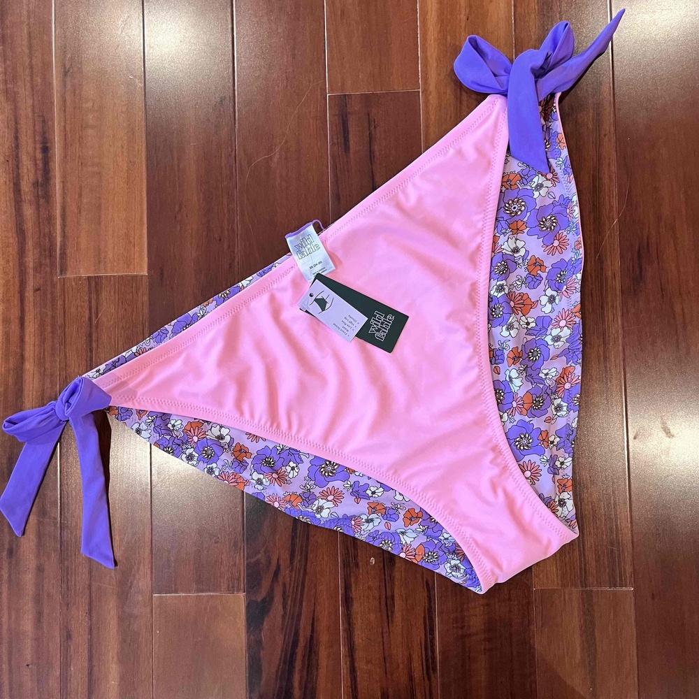 Wild Fable Bikini Pink‎ Purple Bottom Reversible Floral Tie Side New NWT Plus 3X